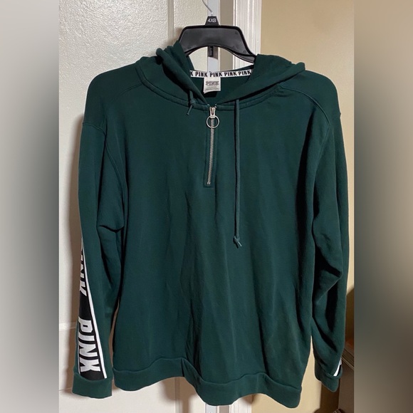 Victoria Secret Pink Collection Green Hoodie with Logo Sleeve - Picture 1 of 5